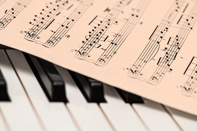 Piano keys and sheet music