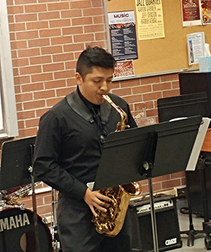 Sax player performing